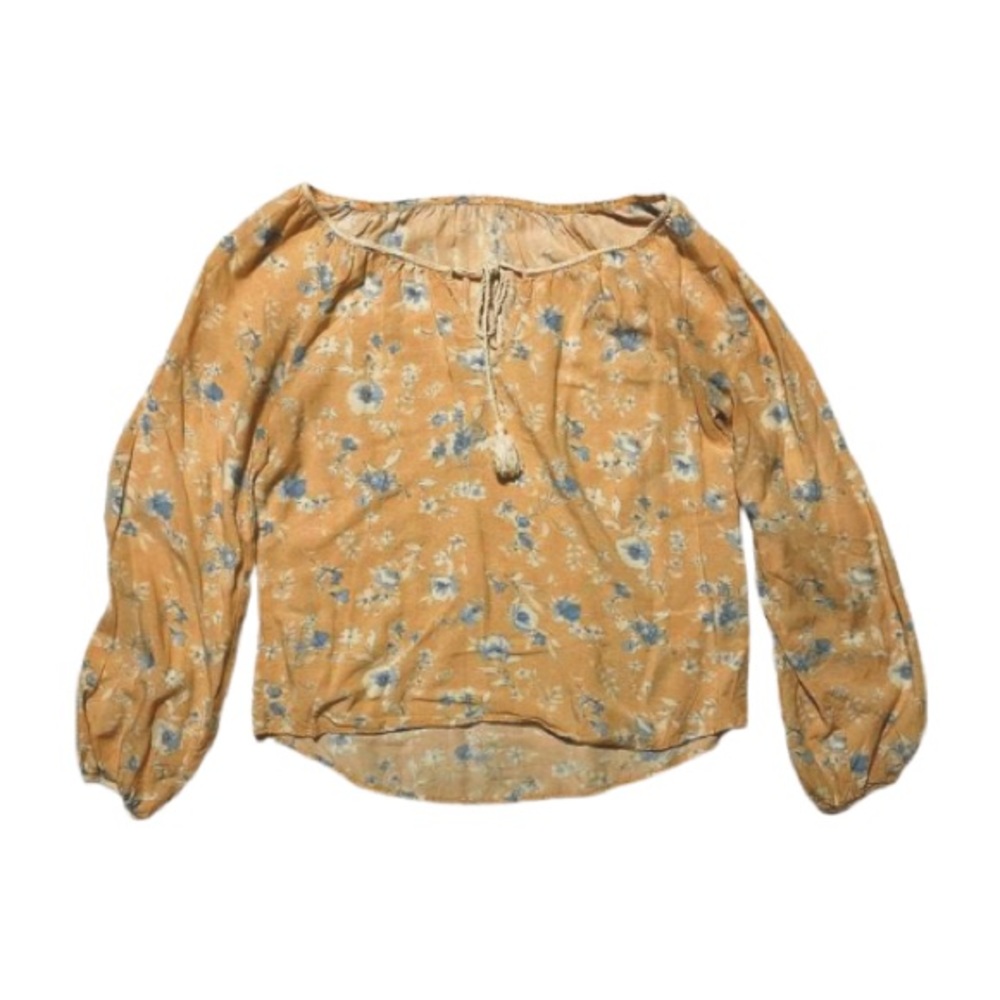 orange cream & blue floral pattern blouse (M)
